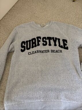 surf style Light Gray Crewneck Sweater with Black Logo